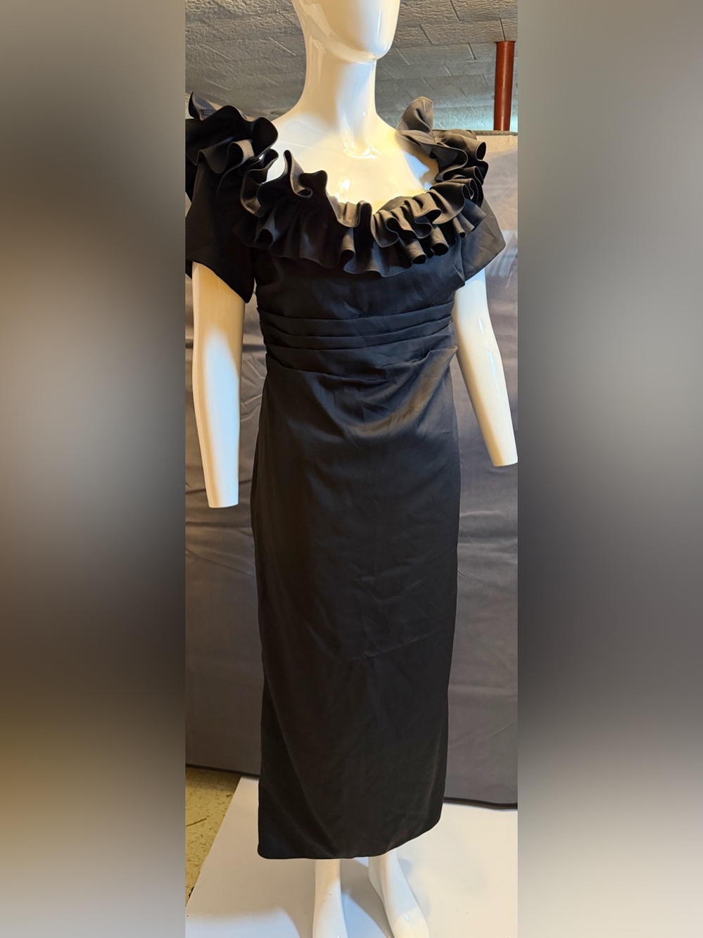 NWT Black Ruffle-Trim Midi Dress